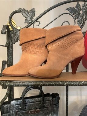 Farylrobin Camel Suede Fold-Over Ankle Boots